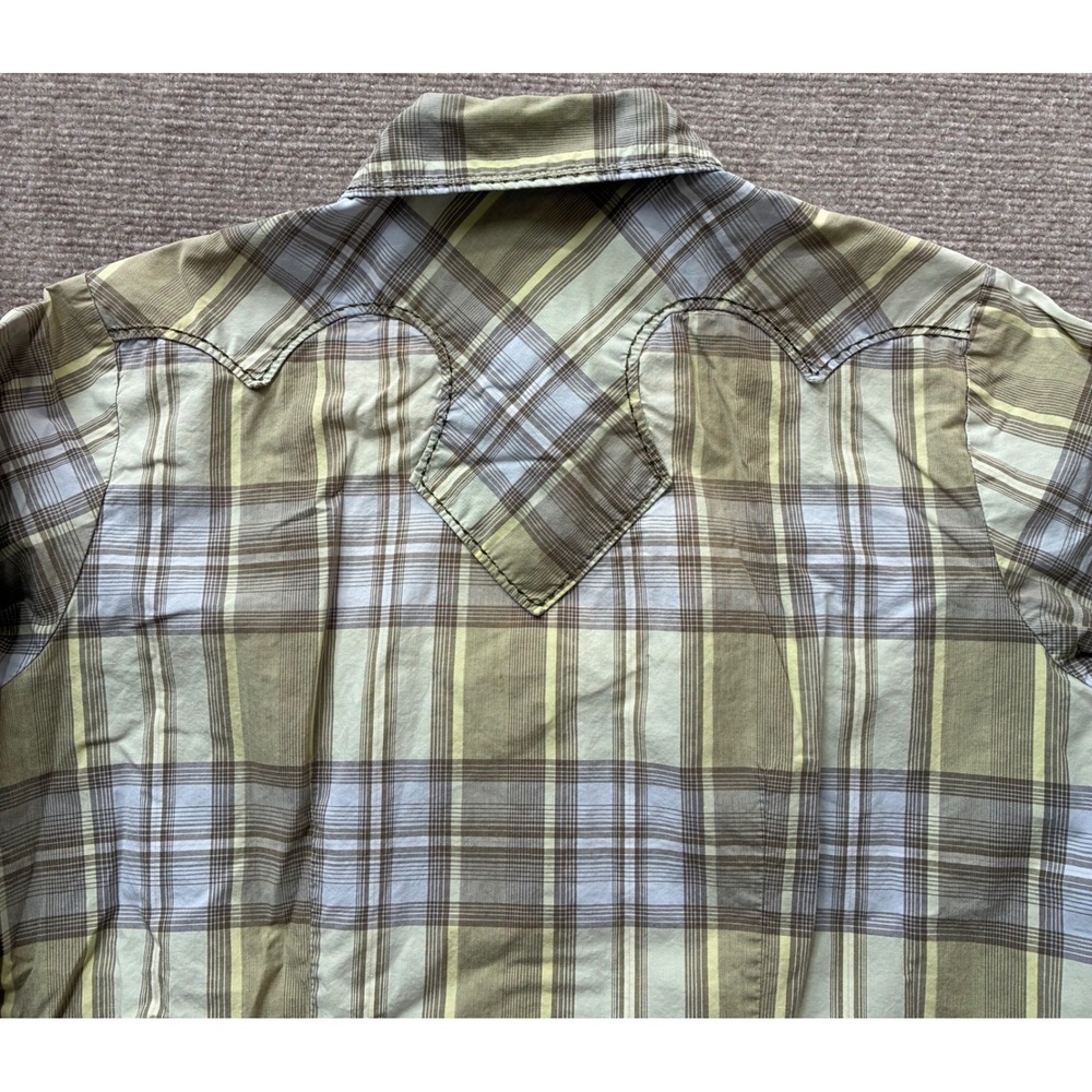 Cruel Girl Womens Western Snap Shirt Plaid Green Tan Long Sleeve Cowgirl M - Picture 9 of 12